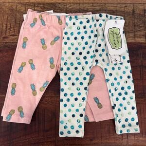 Petit Peony, Emerald August Set of 3 Baby Girl’s Leggings Pineapple Print 0-3M